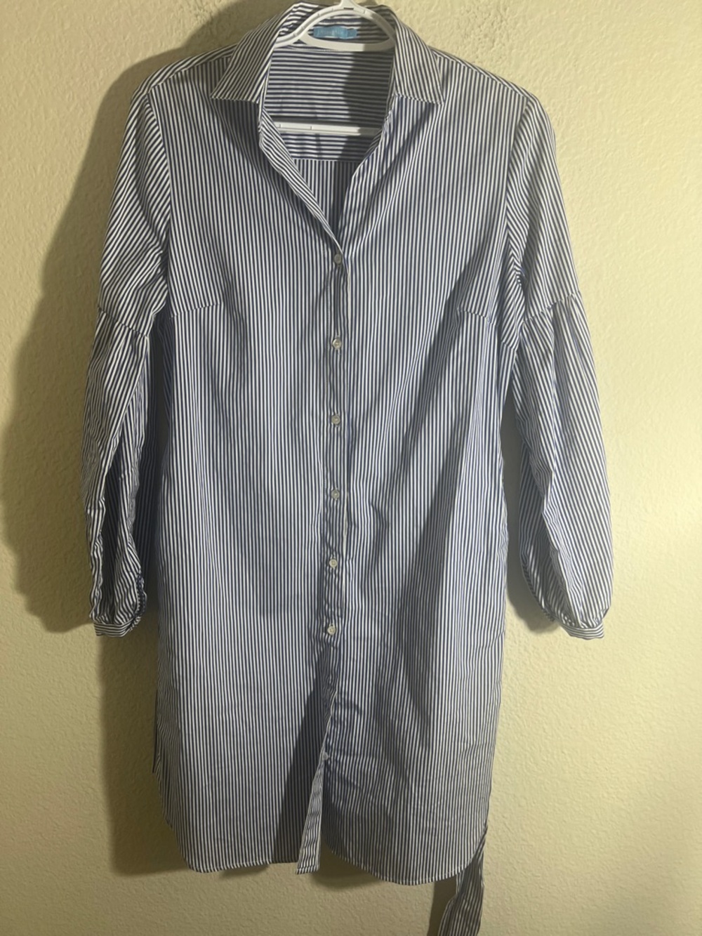 J. McLaughlin 100% cotton belted Shirt Dress Striped Blue Striped Sz S Coastal - Picture 7 of 11